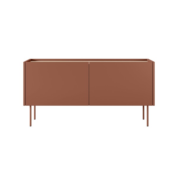 Szafka RTV dwudrzwiowa z ukrytą szufladą Desin 120 cm - ceramic red / dąb nagano