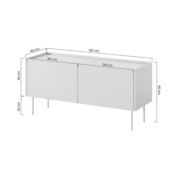 Szafka RTV dwudrzwiowa z ukrytą szufladą Desin 120 cm - ceramic red / dąb nagano