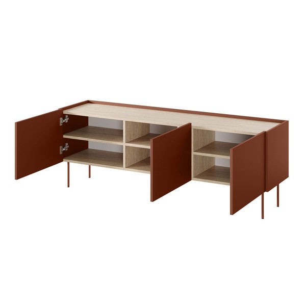 Szafka RTV trzydrzwiowa Desin 170 cm - ceramic red / dąb nagano