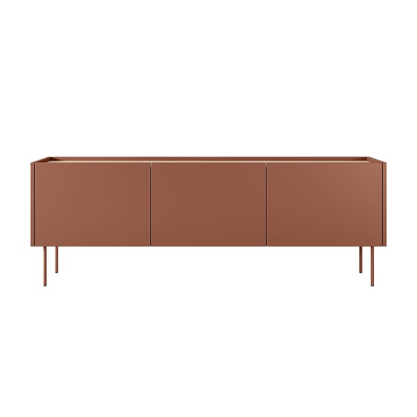 Szafka RTV trzydrzwiowa z 2 ukrytymi szufladami Desin 170 cm - ceramic red / dąb nagano