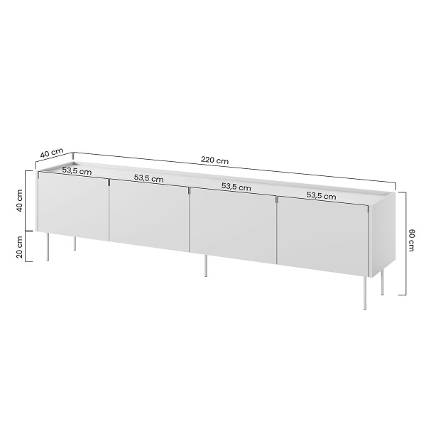 Szafka RTV czterodrzwiowa Desin 220 cm - ceramic red / dąb nagano