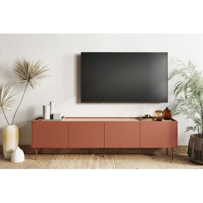 Szafka RTV czterodrzwiowa Desin 220 cm - ceramic red / dąb nagano
