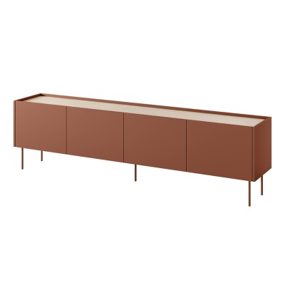 Szafka RTV czterodrzwiowa z 2 ukrytymi szufladami Desin 220 cm - ceramic red / dąb nagano