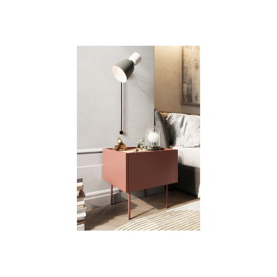 Szafka nocna z szufladą Desin 45 cm - ceramic red / dąb nagano