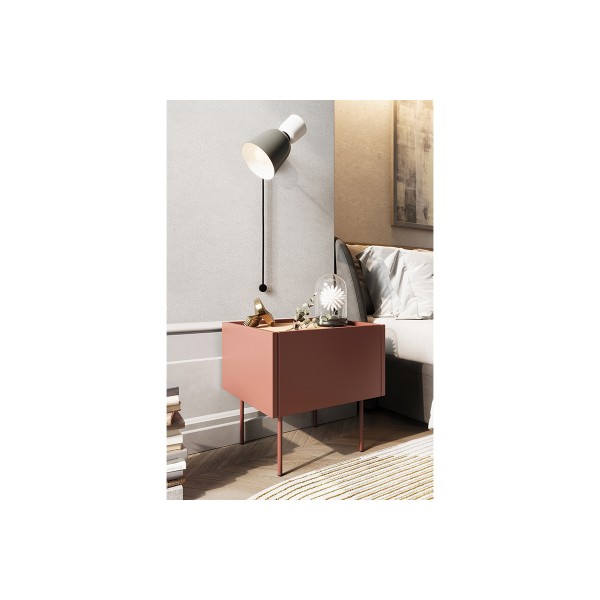 Szafka nocna z szufladą Desin 45 cm - ceramic red / dąb nagano
