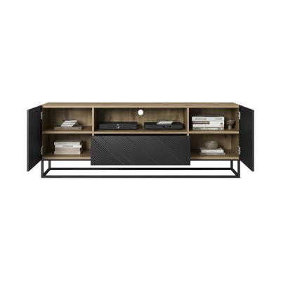 Szafka RTV Asha 167 cm na metalowych nogach - artisan /czarny mat