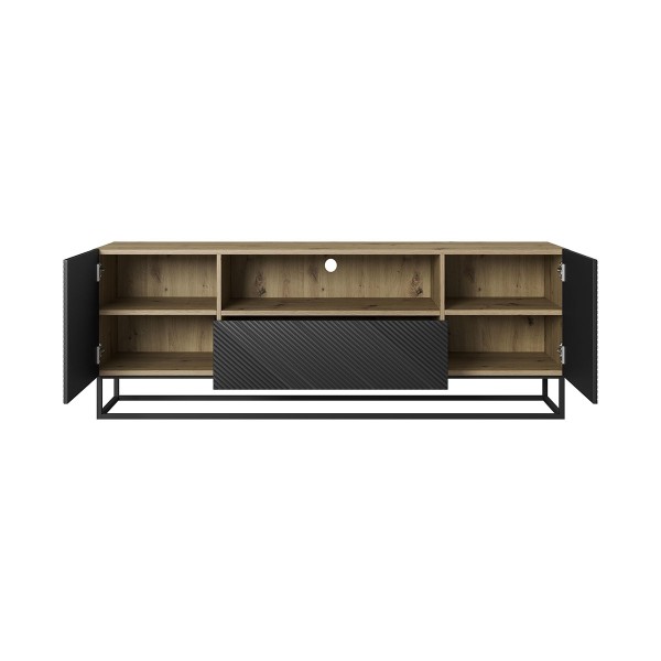Szafka RTV Asha 167 cm na metalowych nogach - artisan /czarny mat