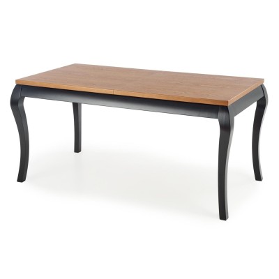 Stół drewniany na czarnych nogach rozkładany 160x90cm WINDSOR ciemny dąb + czarny Halmar