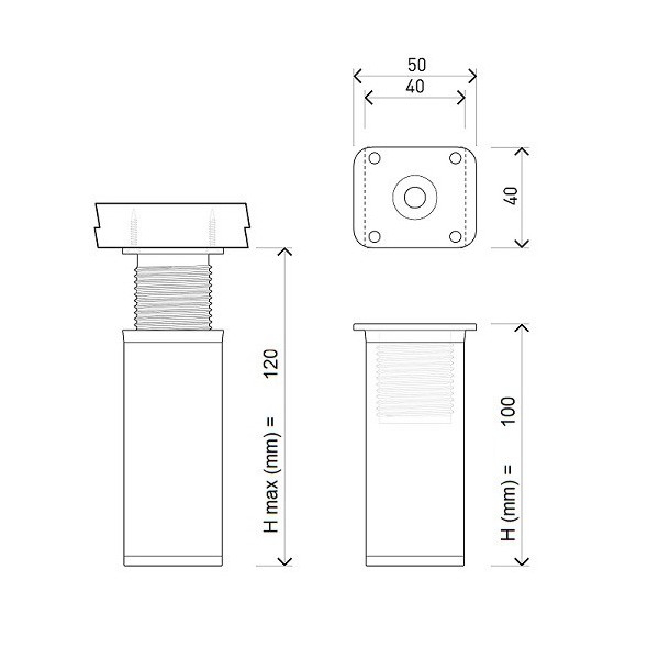 Nóżki meblowe regulowane 10 cm aluminium