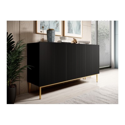 Komoda NICOLE 150 cm - czarny mat / złote nóżki