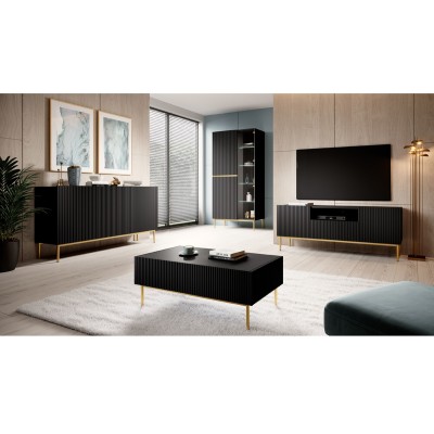 Komoda NICOLE 150 cm - czarny mat / złote nóżki
