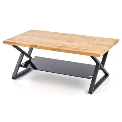 Ława industrialna loft 110x60 cm XENA czarny + dąb naturalny Halmar