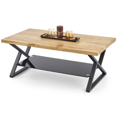 Ława industrialna loft 110x60 cm XENA czarny + dąb naturalny Halmar