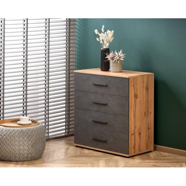 Komoda z czterema szufladami LIMA KM-3 dąb wotan + popielaty Halmar