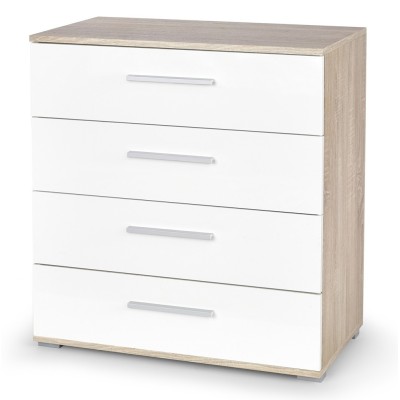 Komoda z szufladami LIMA KM-3 biały połysk + dąb sonoma Halmar