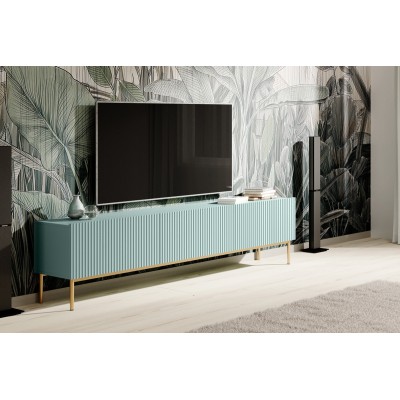 Komoda RTV LIZARD 200 cm szałwia + złote nóżki