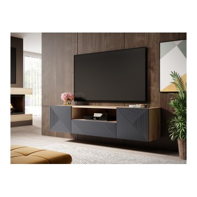 Wisząca szafka pod telewizor ASHA 167cm dąb artisan + rivier stone mat