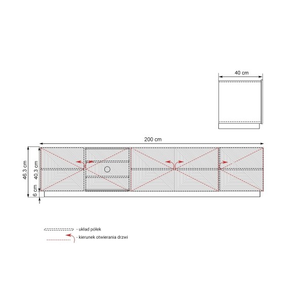 Szafka rtv 200 cm stojąca ASHA dąb artisan + rivier stone mat