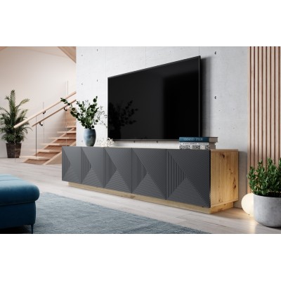 Szafka rtv 200 cm stojąca ASHA dąb artisan + rivier stone mat