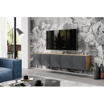 Szafka pod telewizor wisząca ASHA 200 cm dąb artisan + rivier stone mat