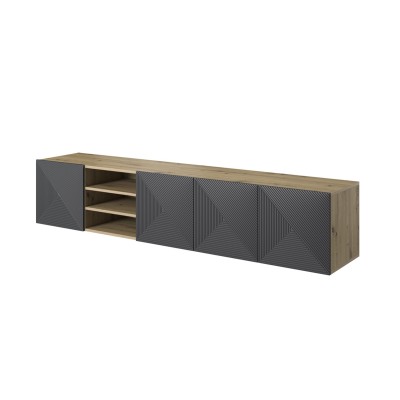 Szafka RTV wisząca 200 cm z wnęką ASHA dąb artisan + rivier stone mat