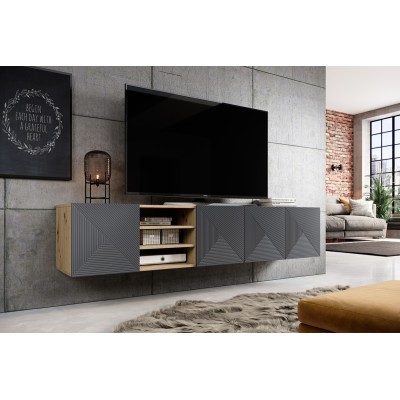 Szafka RTV wisząca 200 cm z wnęką ASHA dąb artisan + rivier stone mat