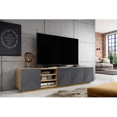 Szafka RTV ASHA 200cm z wnęką dąb artisan + Rivier stone mat
