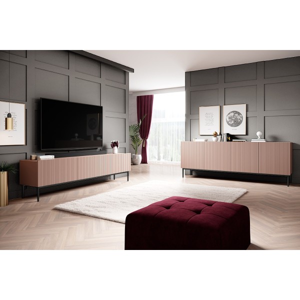 Komoda NICOLE 200 cm - antyczny róż MDF / czarne nóżki