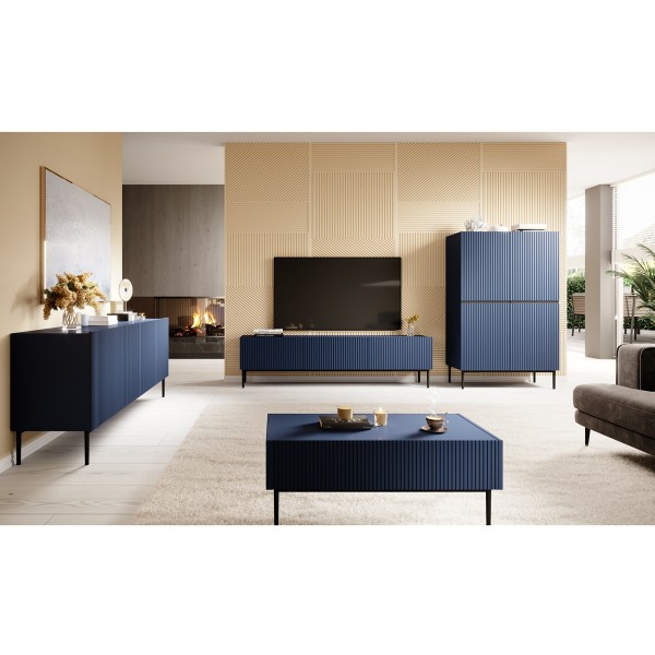 Komoda NICOLE 200 cm - granat MDF / czarne nóżki