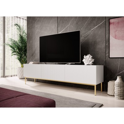 Szafka RTV NICOLE 200 cm - biały mat / złote nóżki