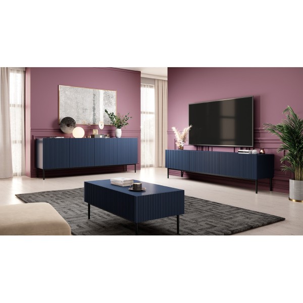 Szafka RTV NICOLE 200 cm - granat MDF / czarne nóżki
