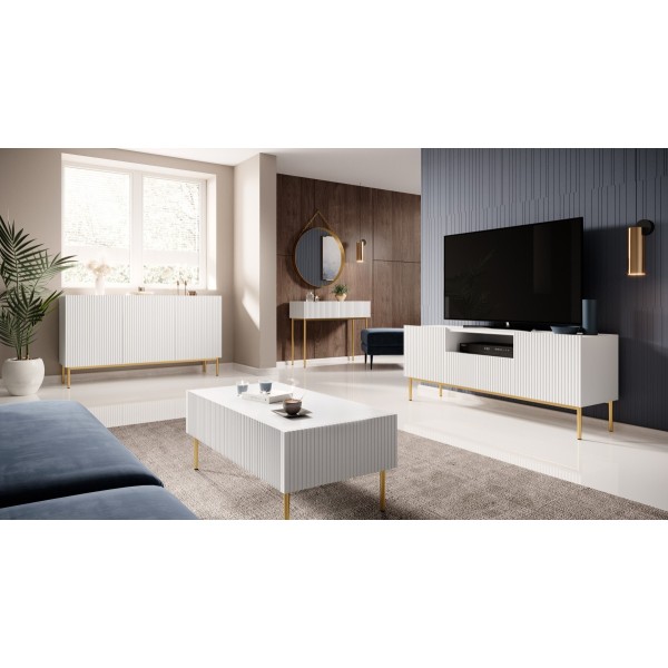 Komoda NICOLE 150 cm - biały mat + złote nóżki